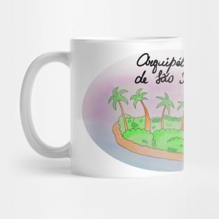 Arquipélago de São Pedro Island travel, beach, sea and palm trees. Holidays and rest, summer and relaxation Mug